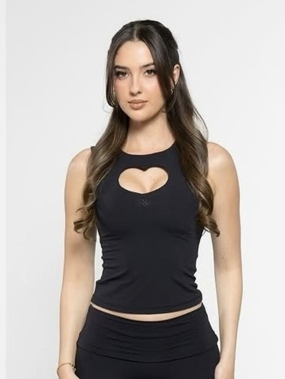 Black Heart Cutout Tank Top And Flared Leggings